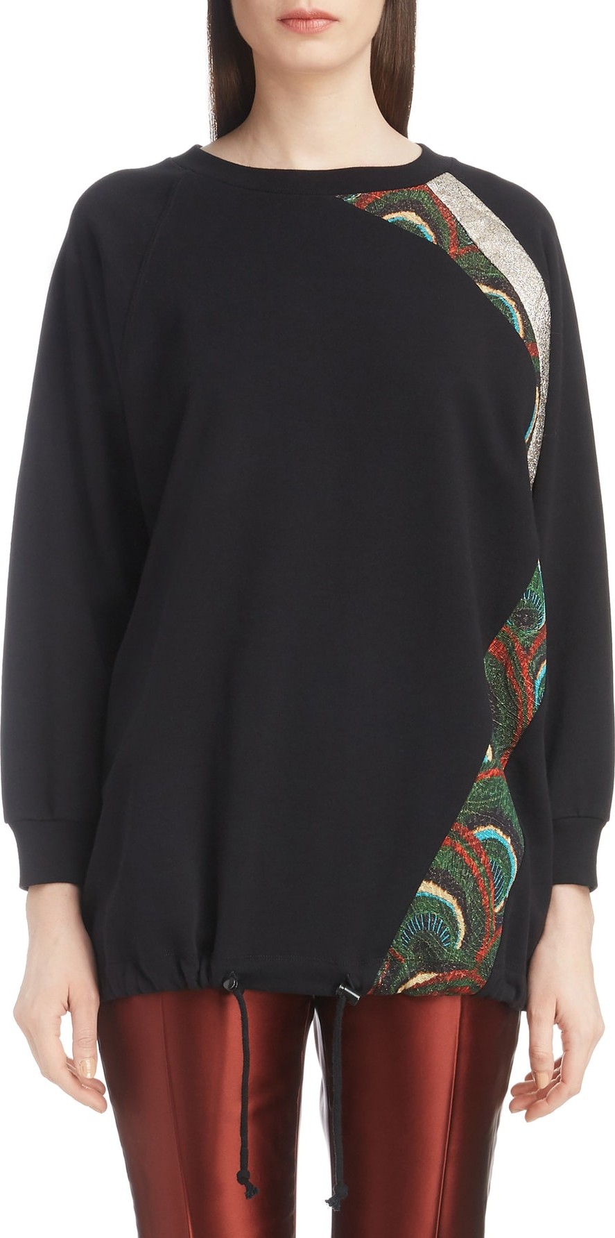Dries Van Noten Metallic & Peacock Inset Sweatshirt