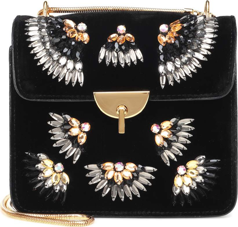 Dries Van Noten Embellished velvet shoulder bag