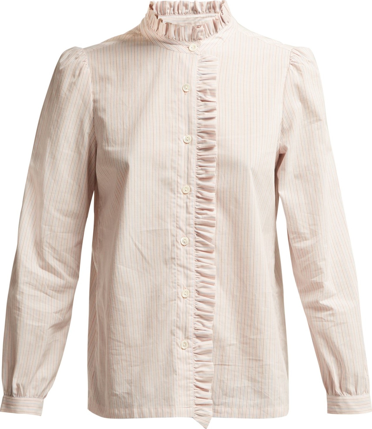 A.P.C. Ruffle-detailed striped cotton blouse