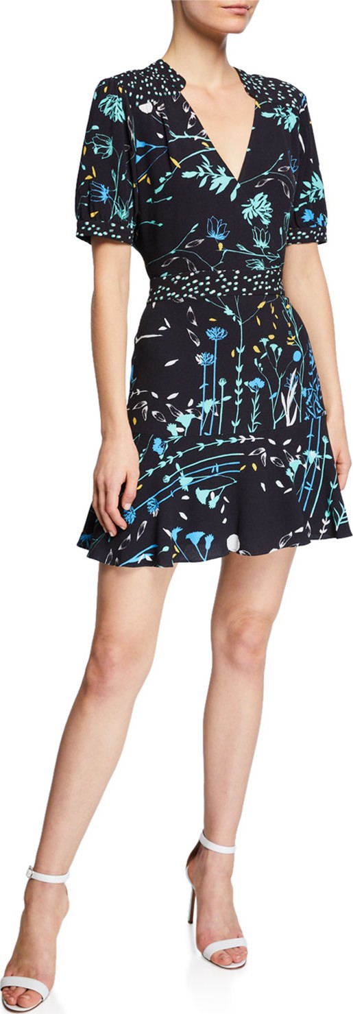 Parker Talisa V-Neck Short-Sleeve Floral-Print Mini Dress