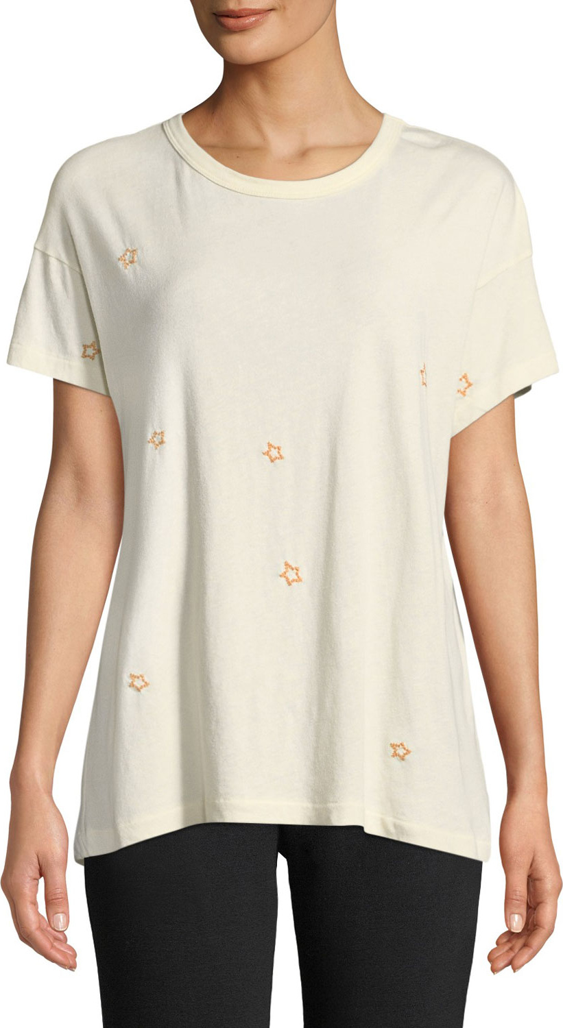 THE GREAT. The Boxy Star Embroidered Crewneck Tee