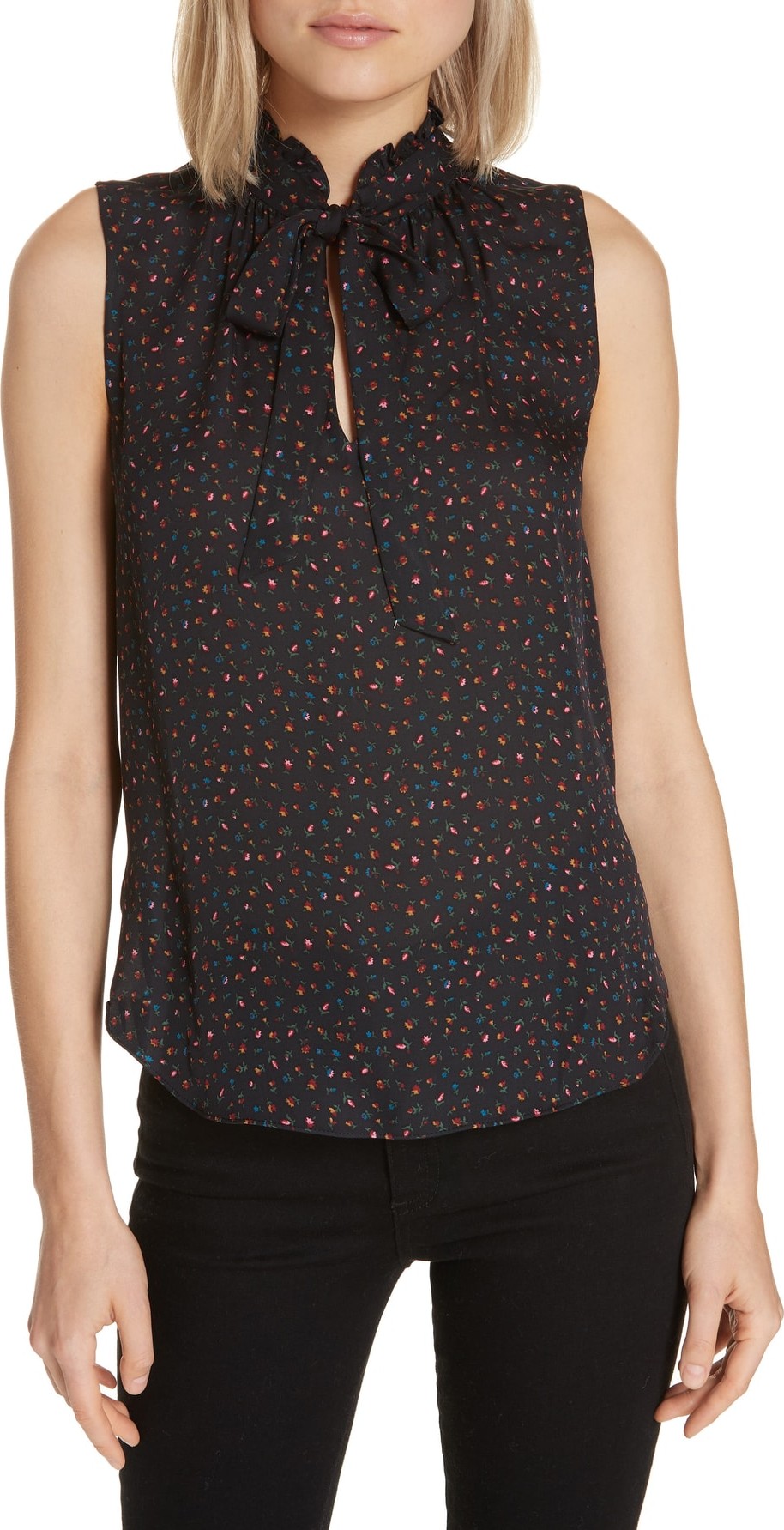 Veronica Beard Bertrand Floral Print Silk Blouse