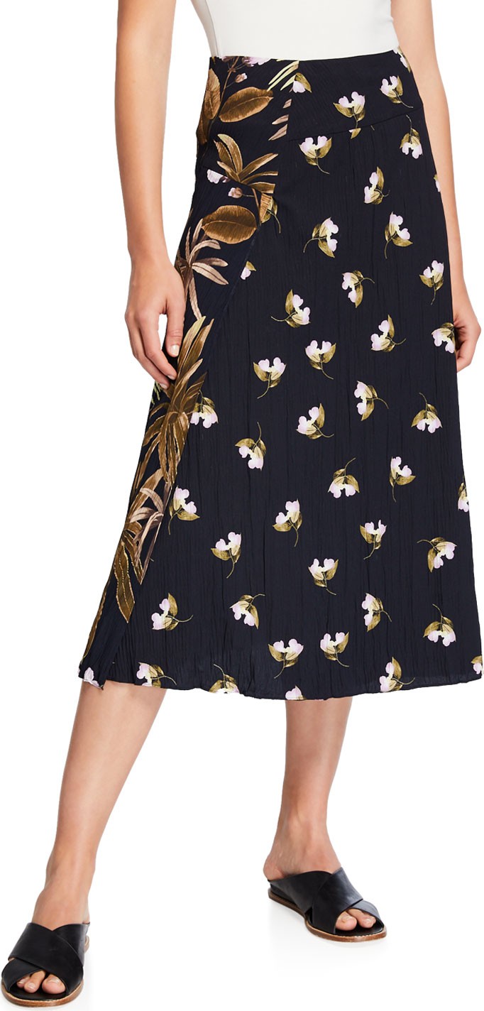 Vince Mixed Tropical Garden A-Line Midi Skirt