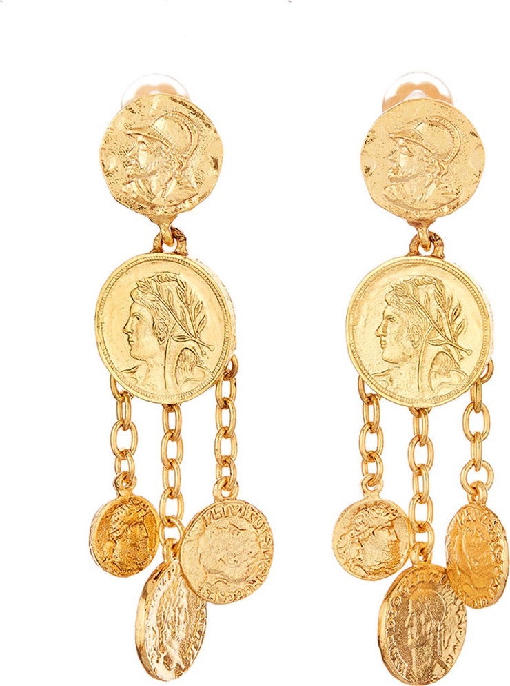 Oscar De La Renta Coin Chandelier Clip Earrings