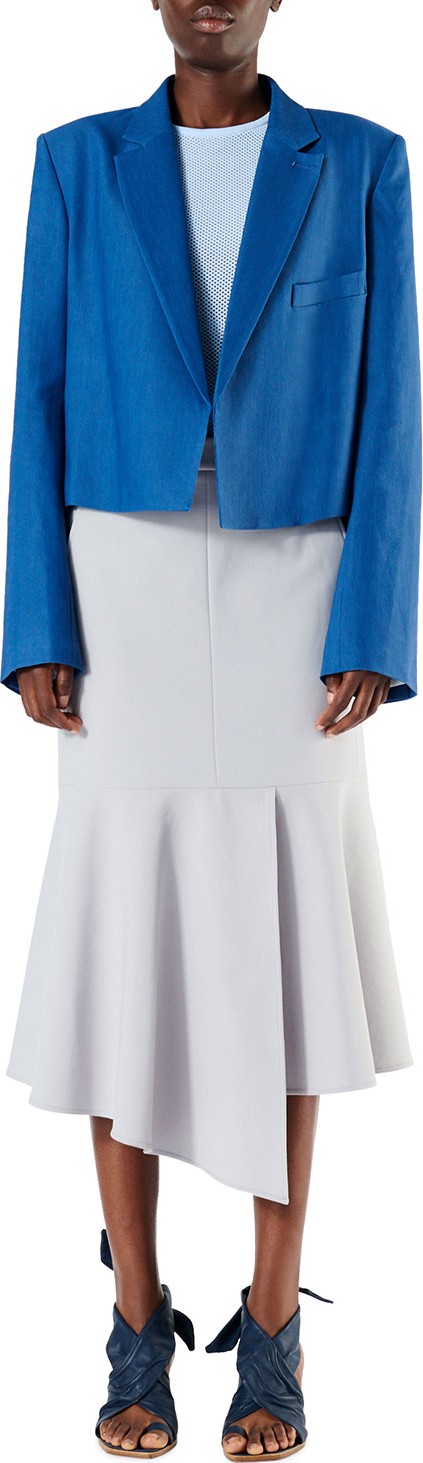 Tibi Anson Stretch Midi Skirt with Flounce Detail