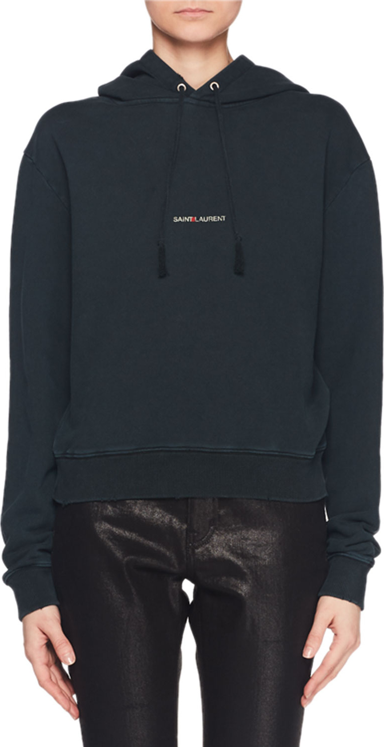 Saint Laurent Logo-Embroidered Cotton Hoodie Sweatshirt