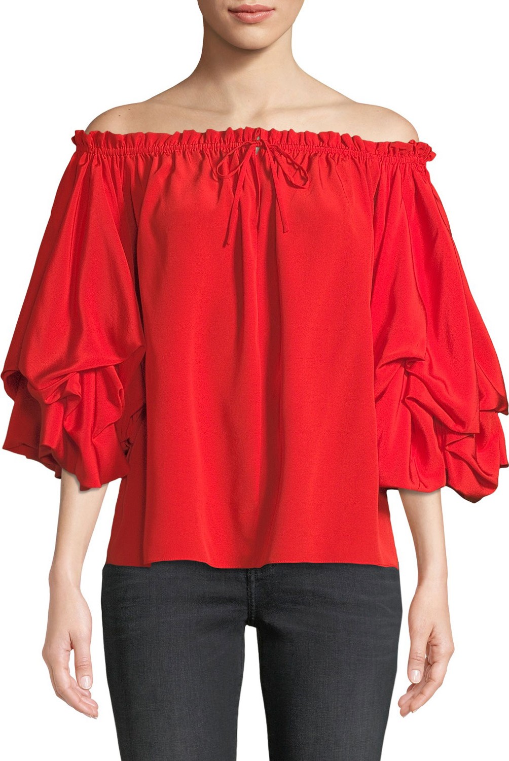 DIANE von FURSTENBERG Georganne Off-Shoulder Tucked-Sleeve Top