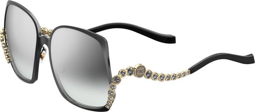ELIE SAAB Square Titanium Sunglasses w/ Crystal Wave Arms