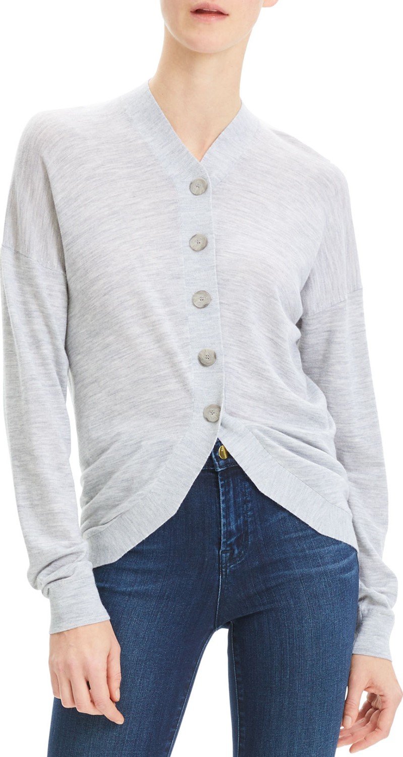 Theory Drape-Back Cutaway Wool Cardigan