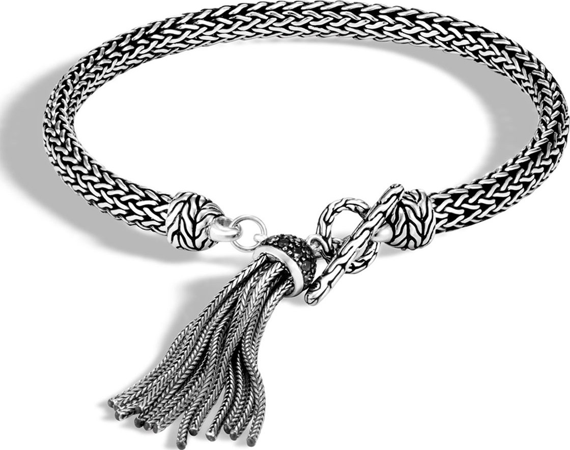 John Hardy Classic Chain Bracelet with Black Sapphire & Spinel Tassel