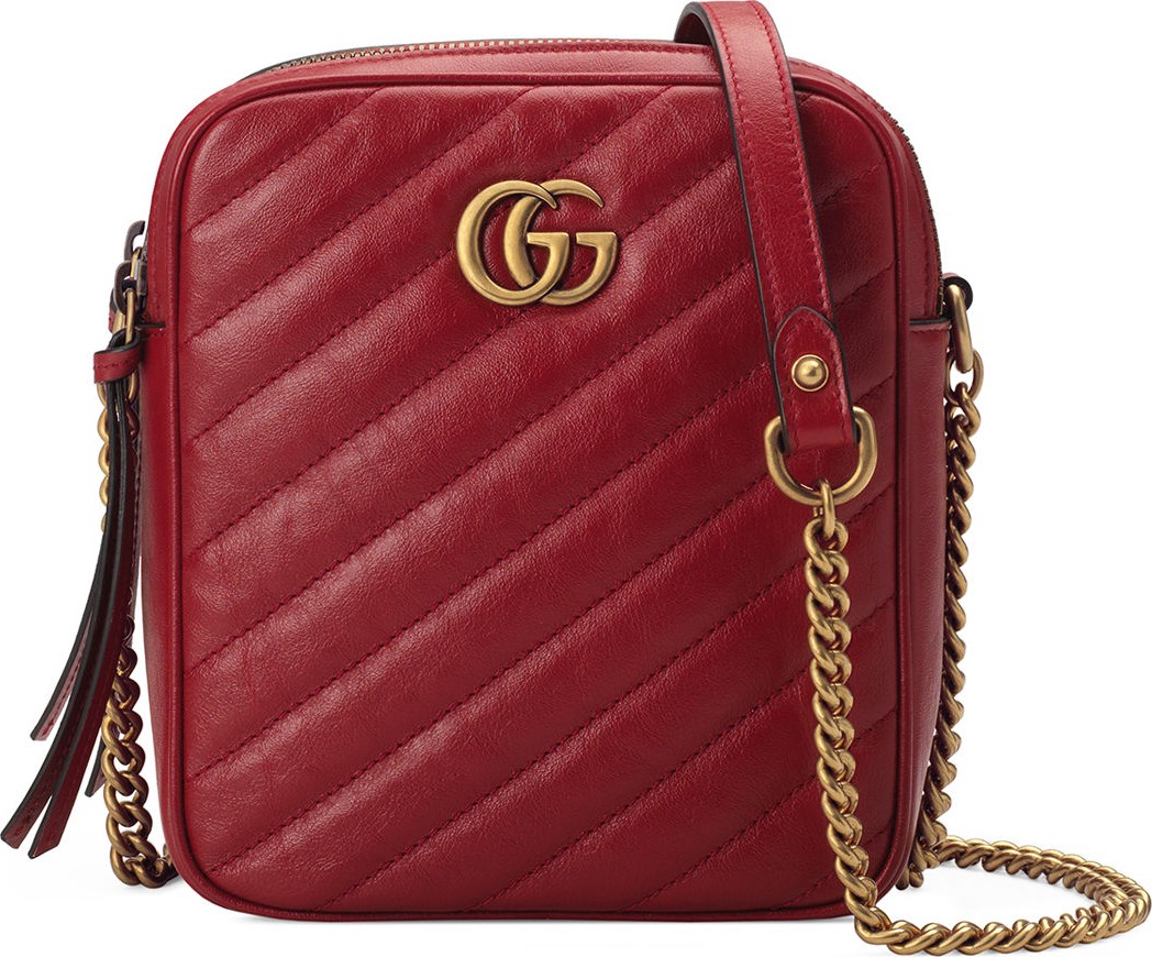 Gucci GG Marmont Tall Chevron Leather Crossbody Bag