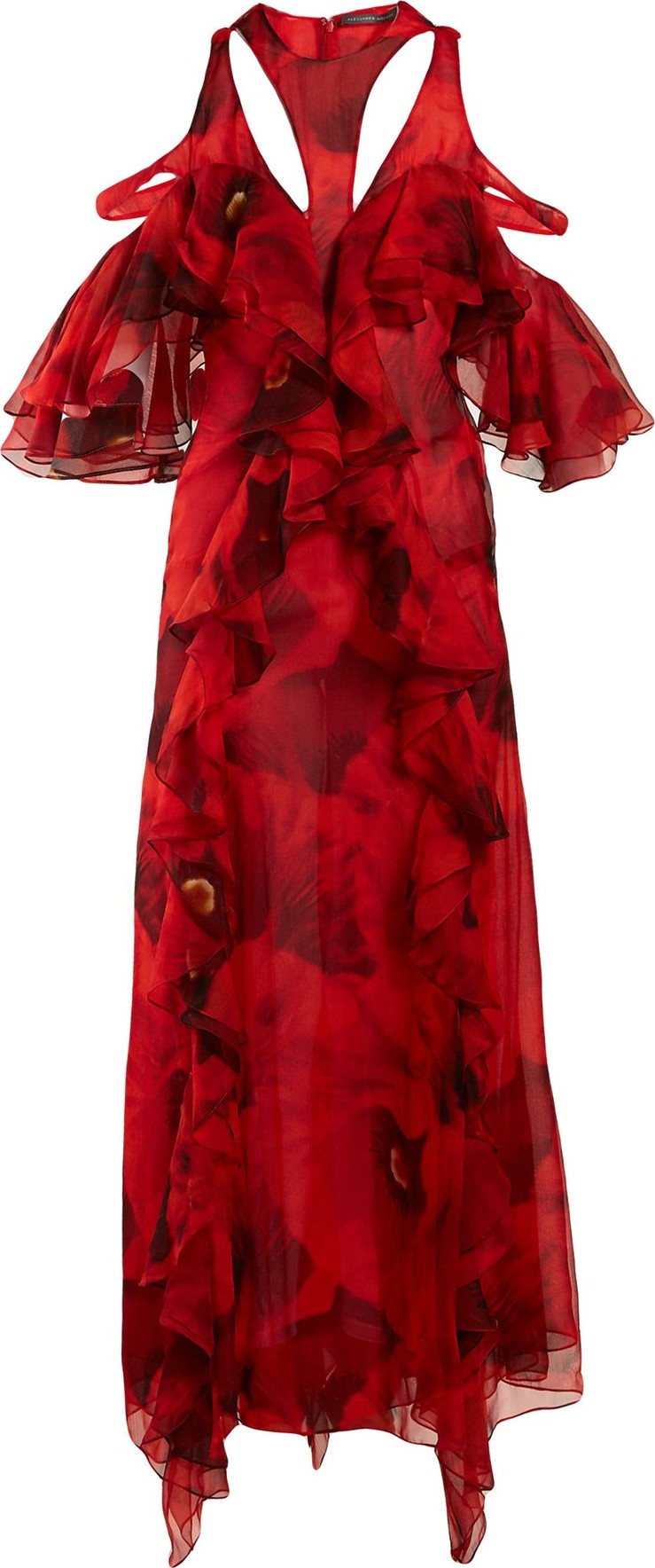 Alexander McQueen Poppy-print ruffled gown