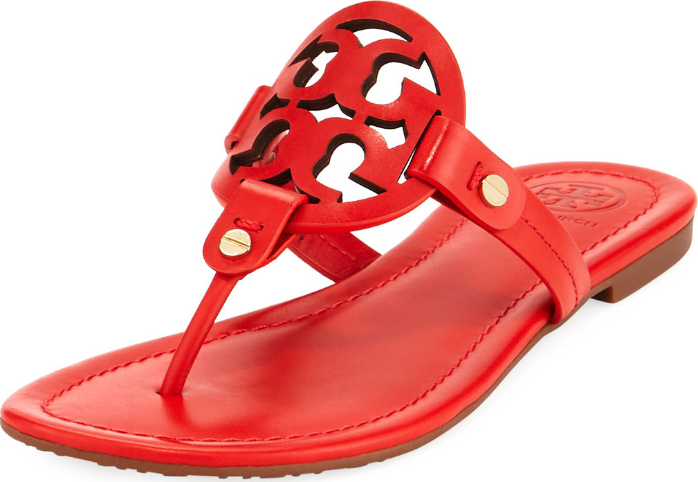 Tory Burch Miller Leather Logo Flat Slide Sandal