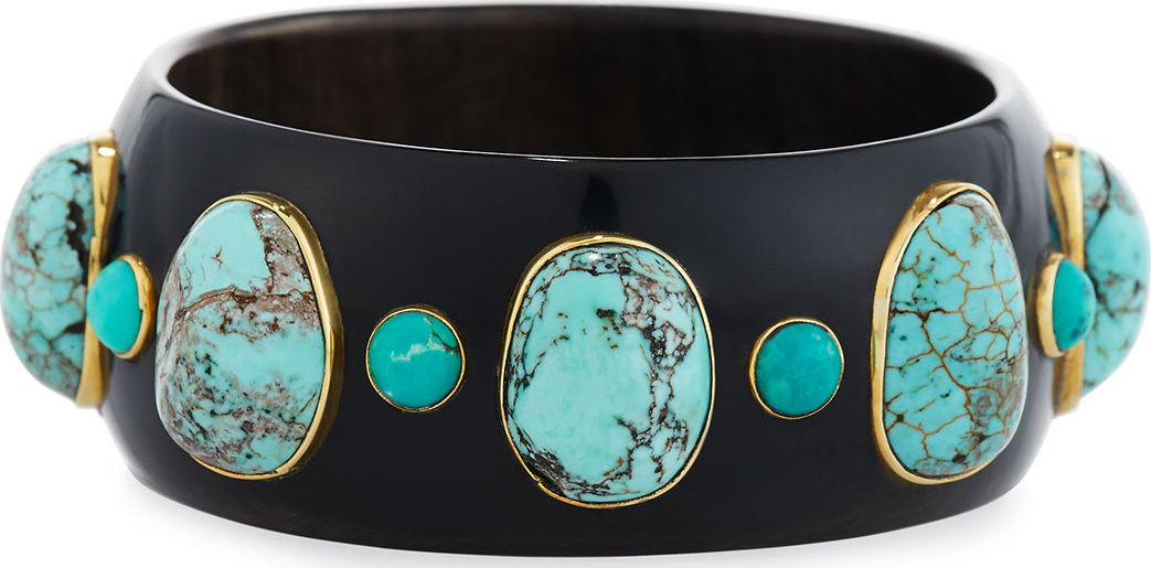 Ashley Pittman Michezo Turquoise-Studded Dark Horn Bangle