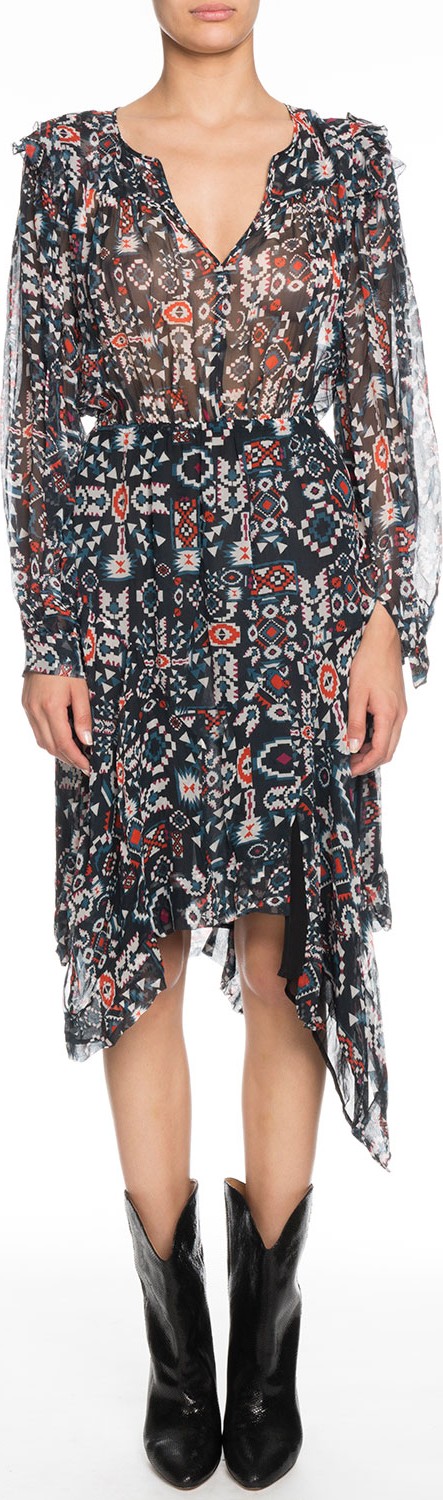 Isabel Marant Etoile Enna Printed Chiffon Asymmetrical Midi Dress