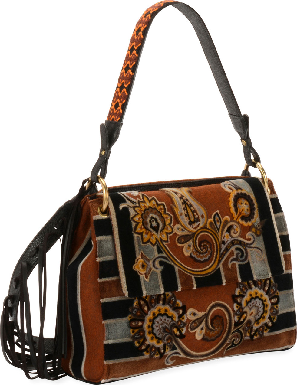 Etro Paisley Embroidered Velvet Shoulder Bag