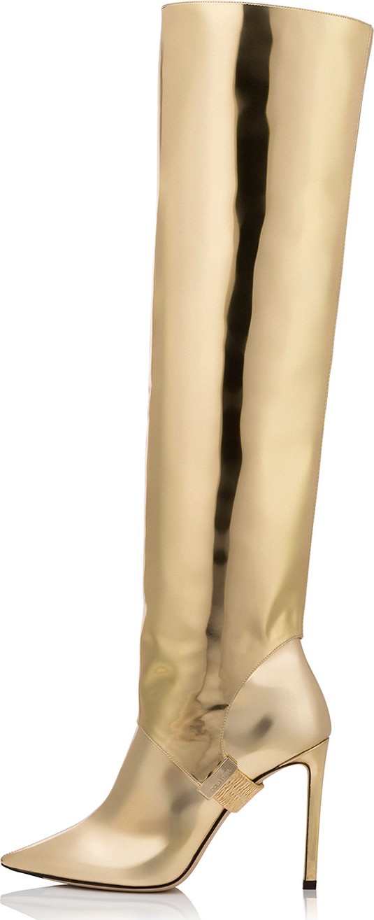 Jimmy Choo Hurley Liquid Mirror Leather Two-Piece Knee Boots