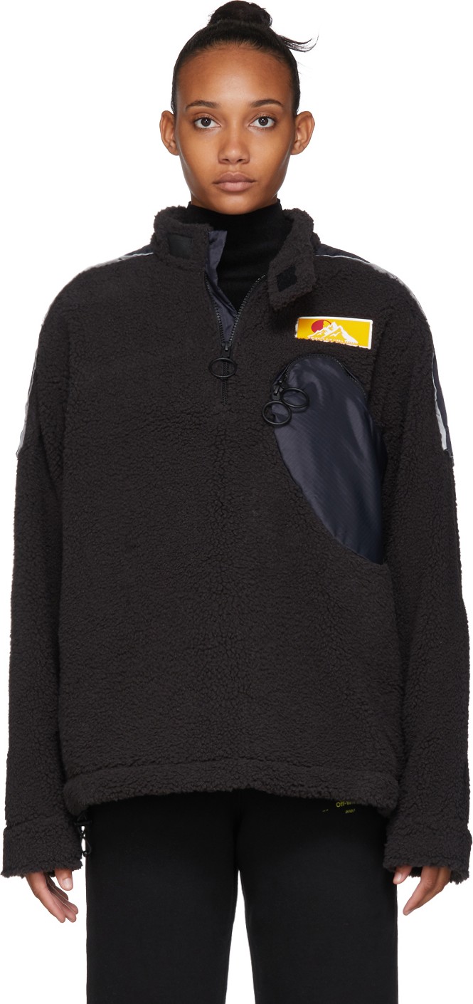 Off White Black Eco Fur Moto Half-Zip Pullover