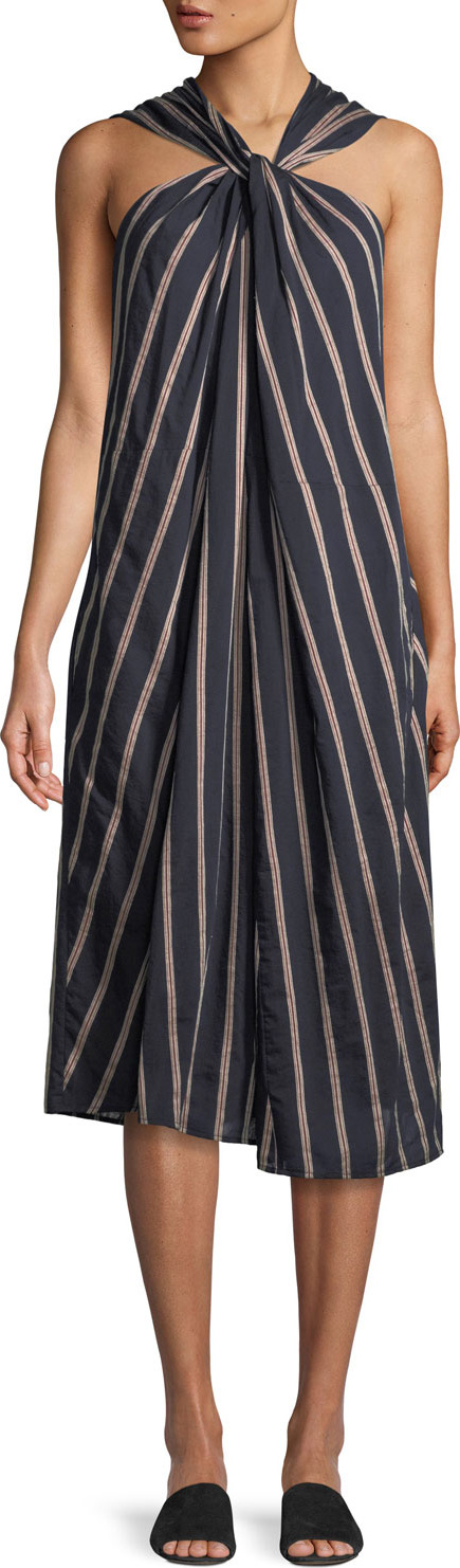 Vince Textured Stripe Twist-Front Halter Dress