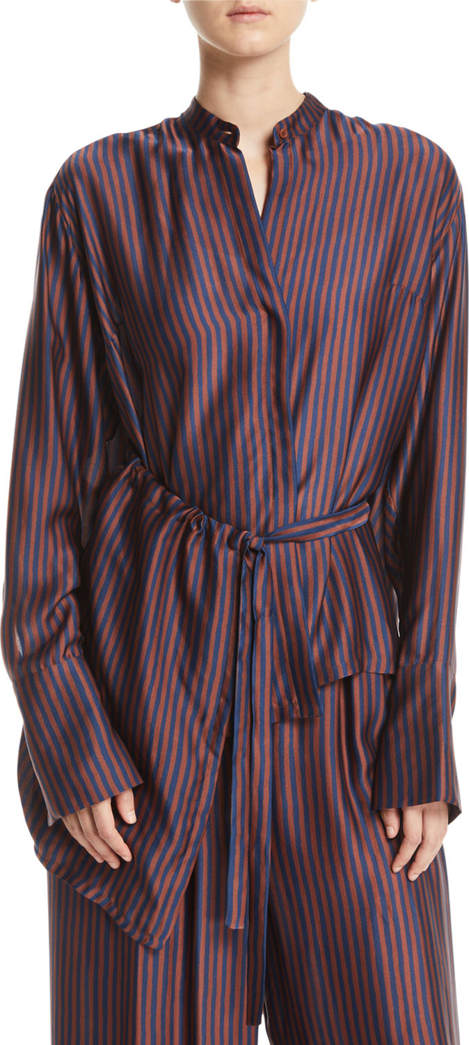 Christian Wijnants Tipha Striped Silk Belted Top
