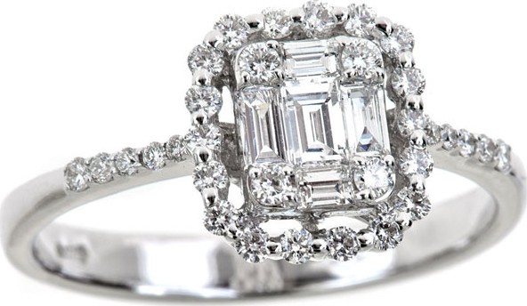 ZYDO Mosaic 18k White Gold Diamond & Outline Ring, Size 7