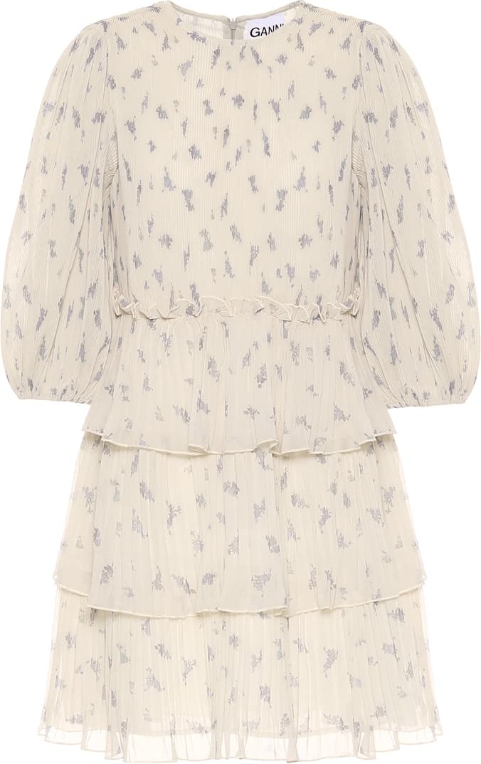 Ganni Floral pleated georgette minidress