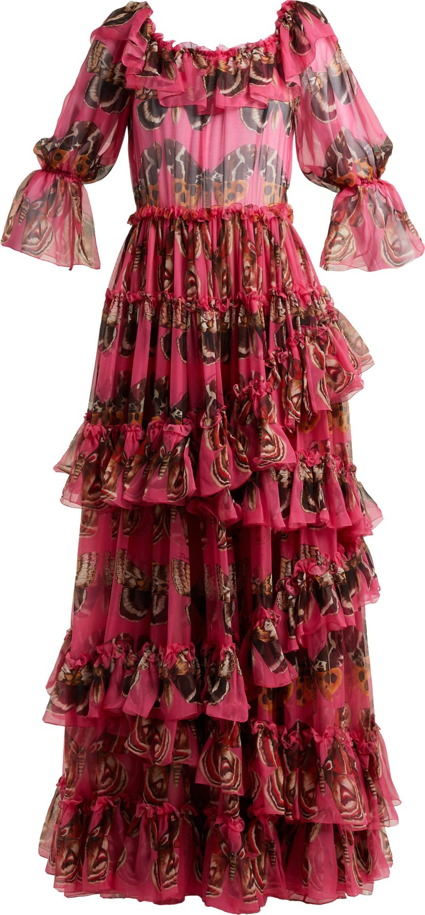Dolce & Gabbana Butterfly-print ruffled silk-chiffon gown