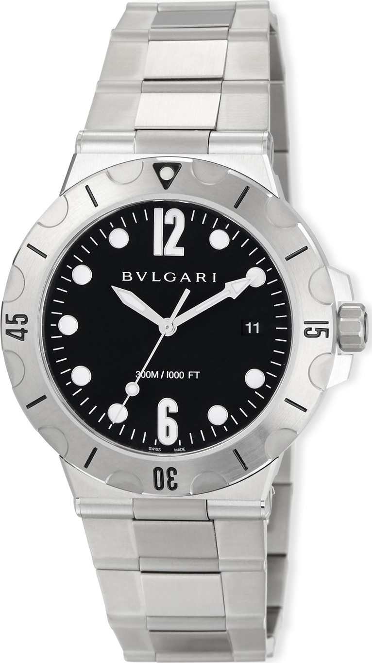 BVLGARI 41mm Diagono Scuba Stainless Steel Watch, Black Dial