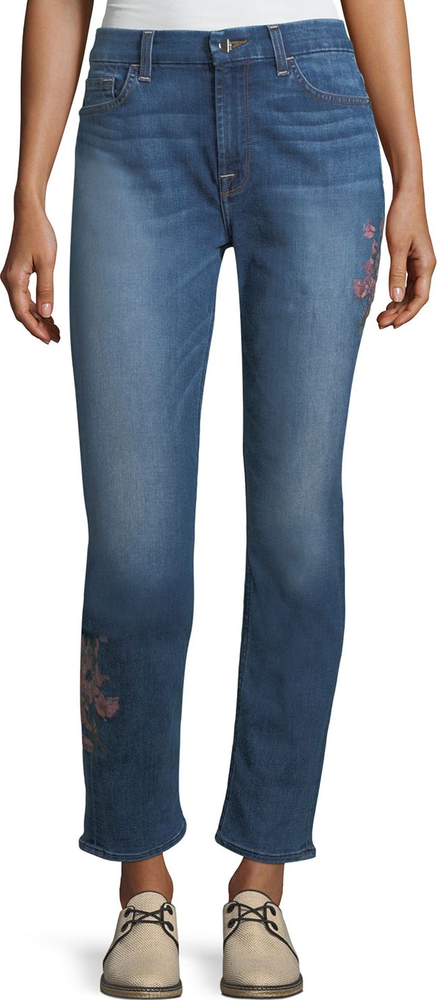 Jen7 Embroidered Ankle Skinny Jeans, Garden City