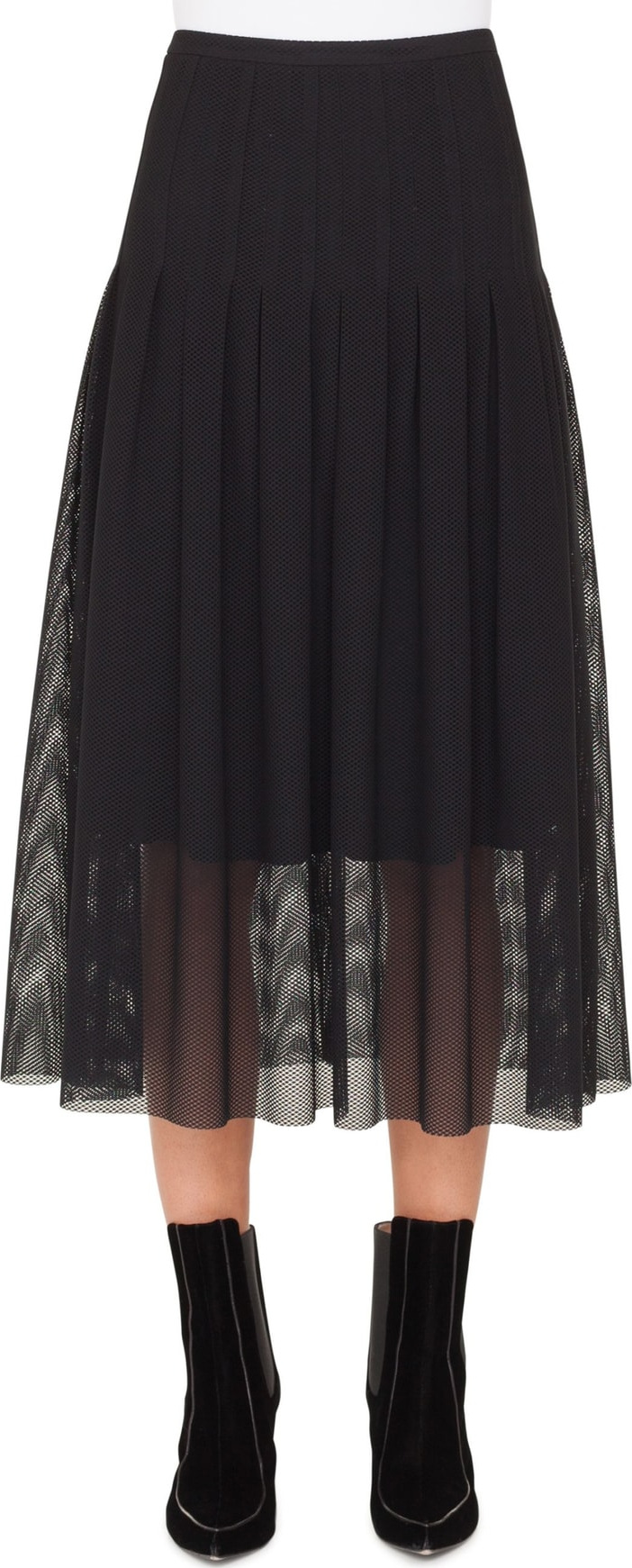Akris Punto Stitch Pleated Mesh Midi Skirt
