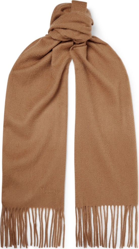 Mulberry Logo-Embroidered Fringed Cashmere Scarf Mulberry Logo-Embroidered Fringed Cashmere Scarf