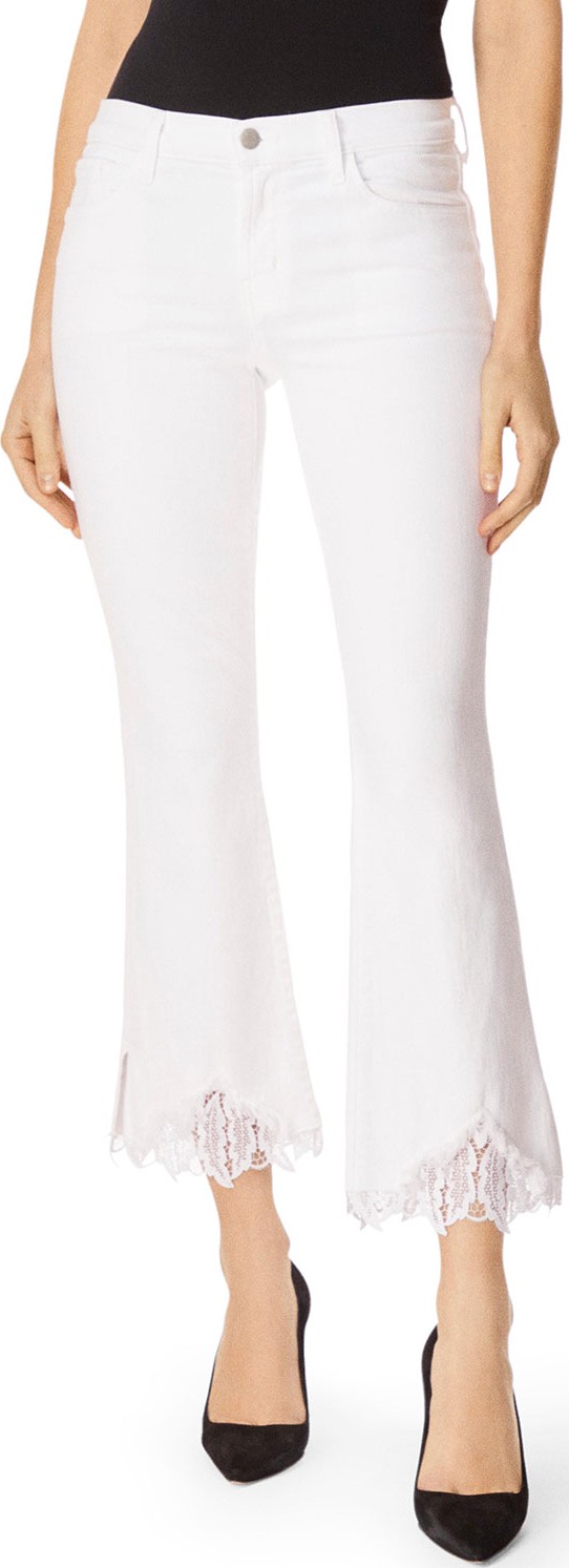 J BRAND Selena Mid-Rise Cropped Boot-Cut Jeans w/ Lace Hem