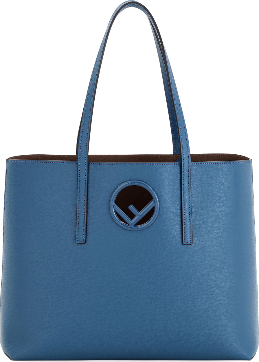 Fendi F Logo Calf Leather Shopping Tote Bag