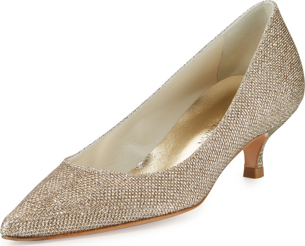 Stuart Weitzman Poco Glitter Kitten-Heel Pumps