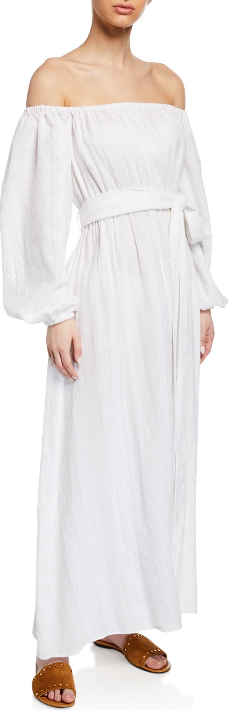 Mara Hoffman Malika Off-the-Shoulder Blouson-Sleeve Organic Cotton Maxi Dress