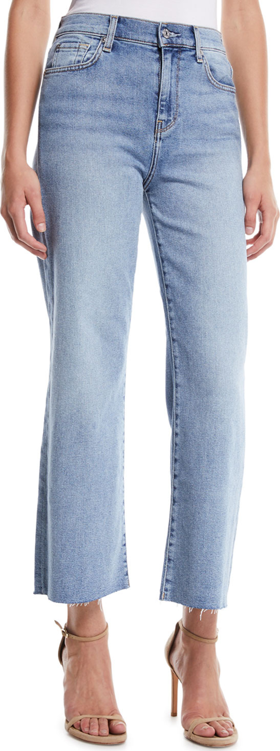 7 For All Mankind Alexa Cropped Wide-Leg Raw-Edge Jeans
