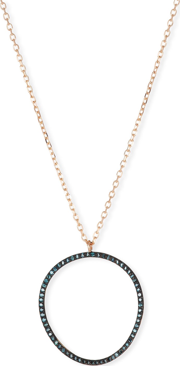 Stevie Wren 14k Rose Gold Blue Diamond Wave Circle Necklace
