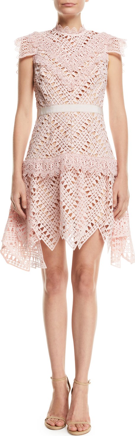 Self Portrait Abstract Triangle Lace High-Neck Short Dress