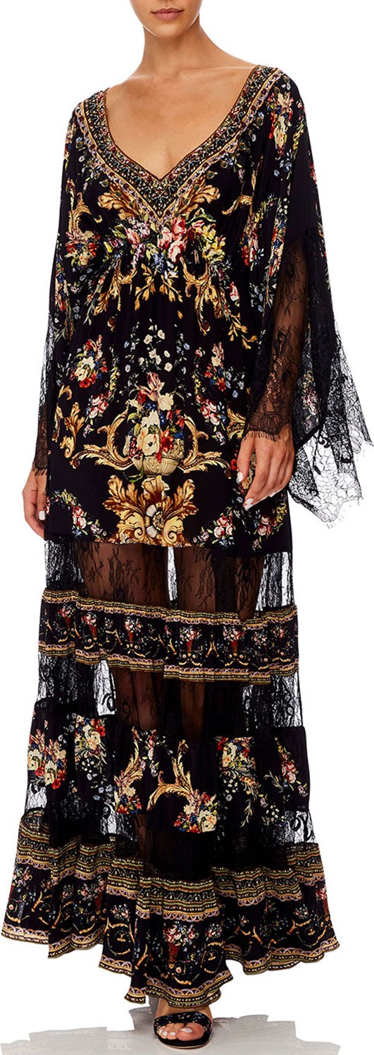 Camilla Floral Silk Lace Panel Long Dress