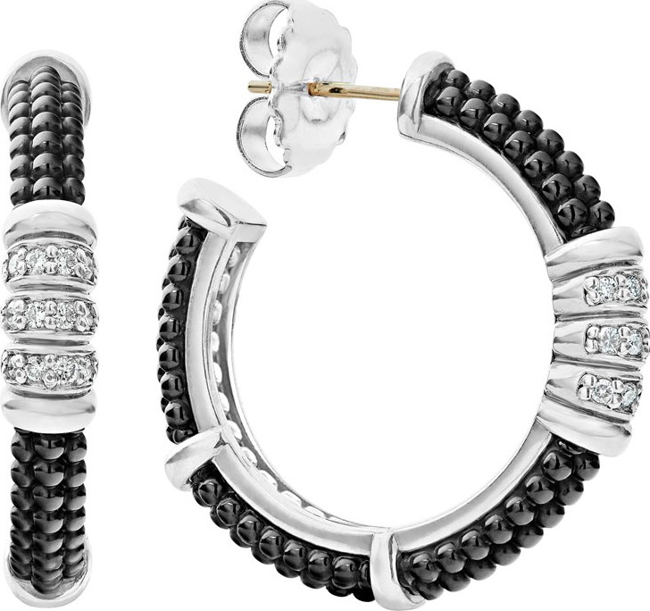 LAGOS Black Caviar Diamond Hoop Earrings