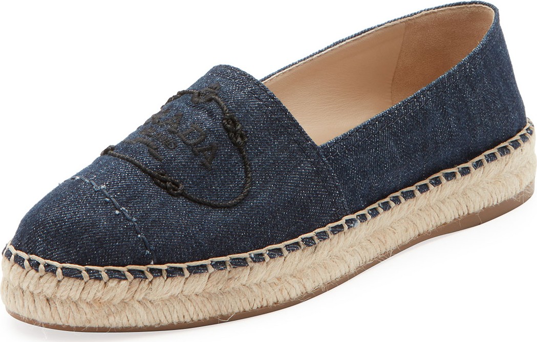 Prada Denim Logo Flat Slip-On Espadrilles