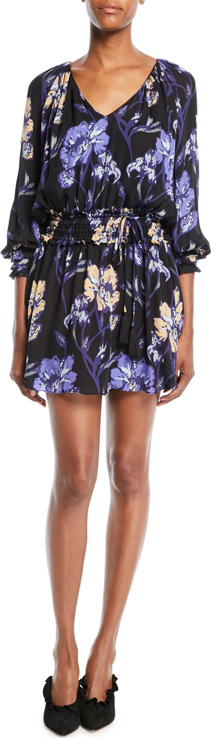 Ramy Brook Milene Floral V-Neck Silk Mini Dress