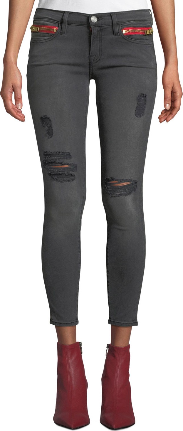 Etienne Marcel Distressed High-Rise Skinny Ankle Jeans with Zipper Details