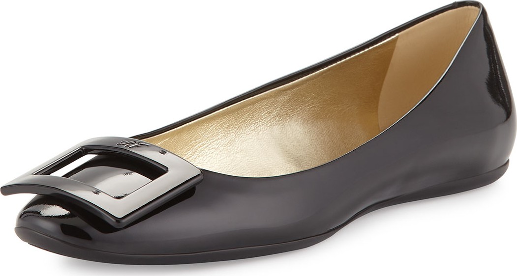 Roger Vivier Gomette Patent Leather Flat, Black