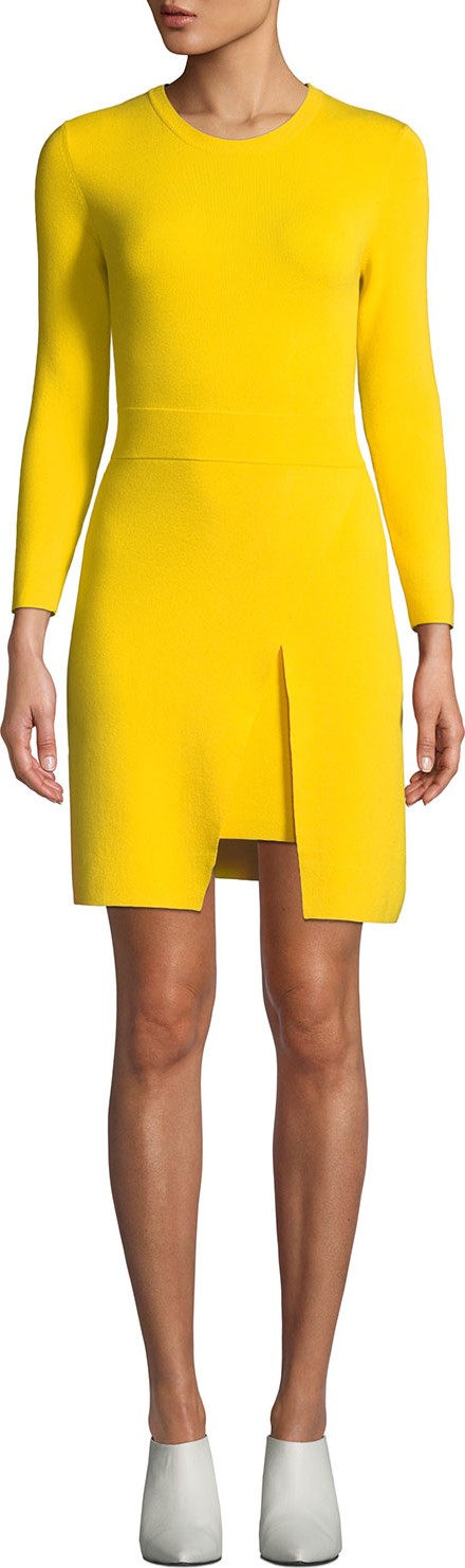 A.L.C. Hadley Long-Sleeve Dress w/ Slit Skirt Overlay