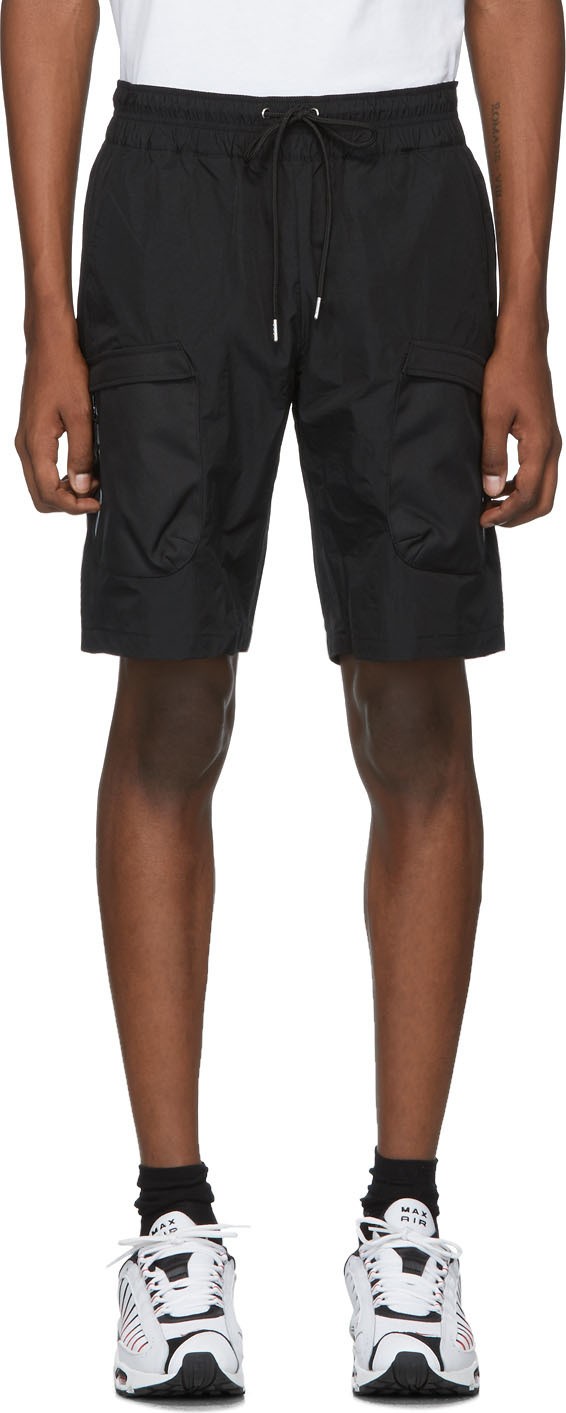 John Elliott Black High Shrunk Nylon Cargo Shorts