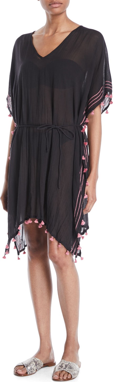 Seafolly Embroidered Coverup Caftan Dress with Mini Tassels, One Size