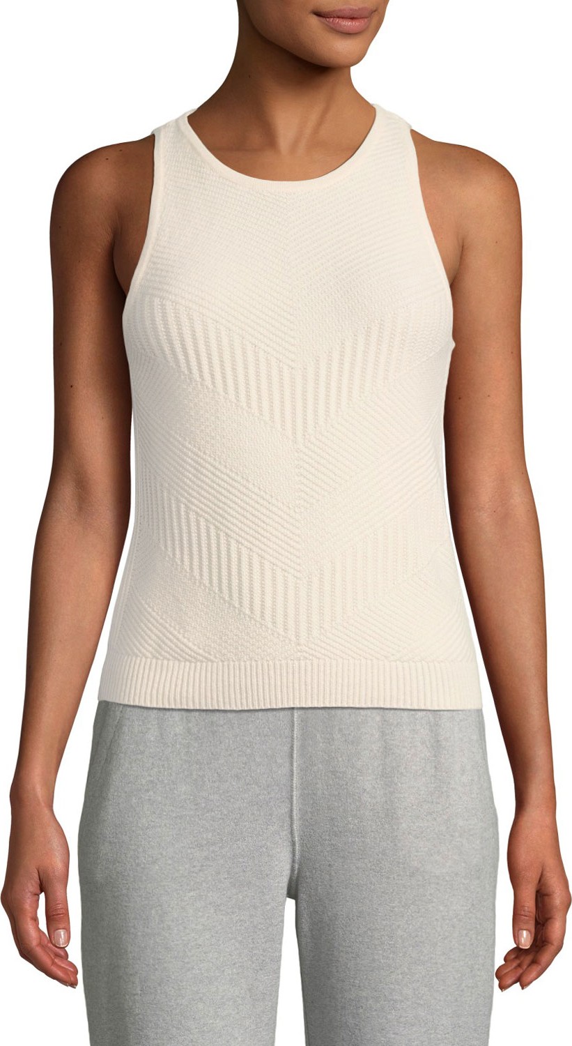 Loro Piana Sleeveless Subtle Chevron Knit Cashmere Tank
