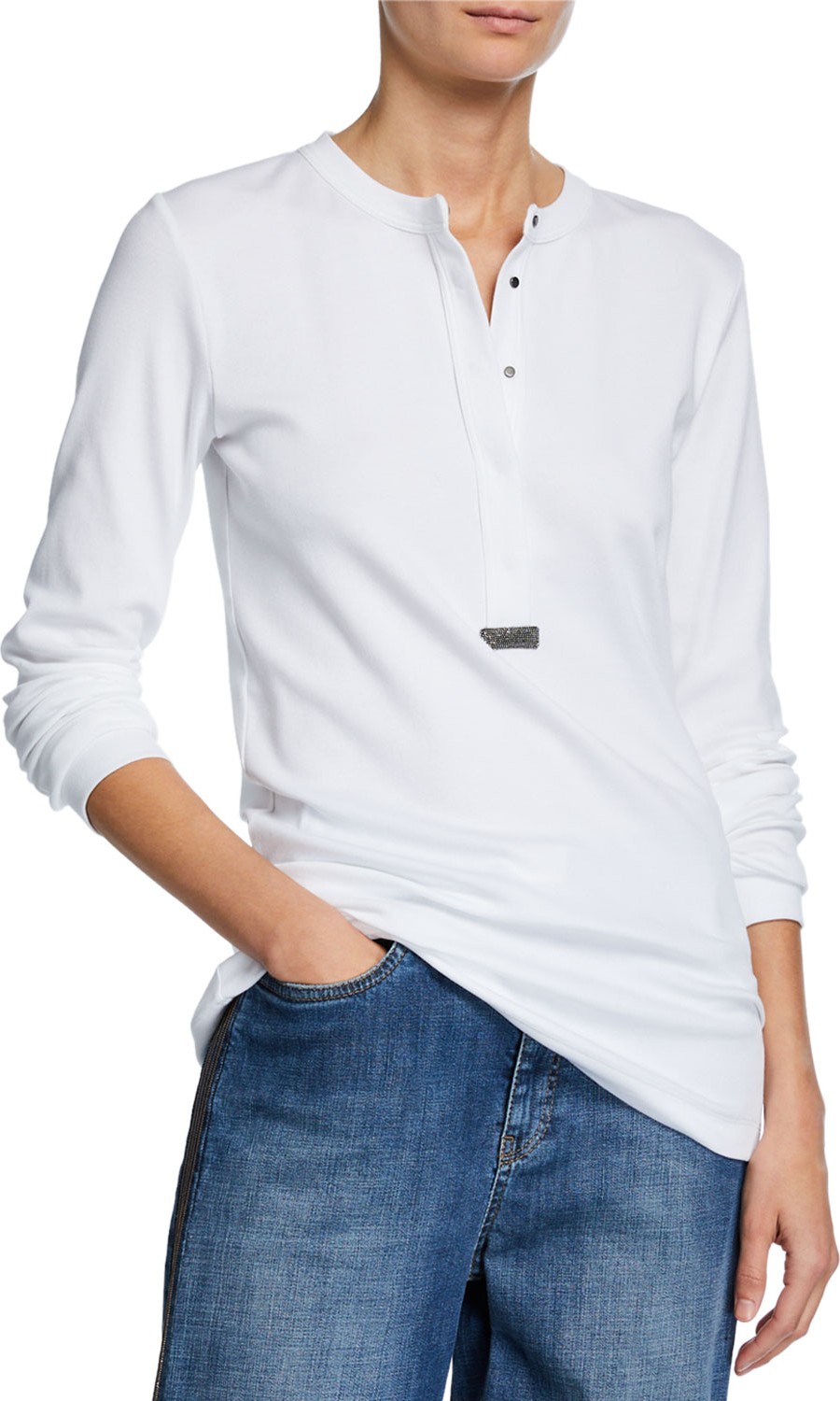 Brunello Cucinelli Ribbed Monili-Beaded Henley Shirt