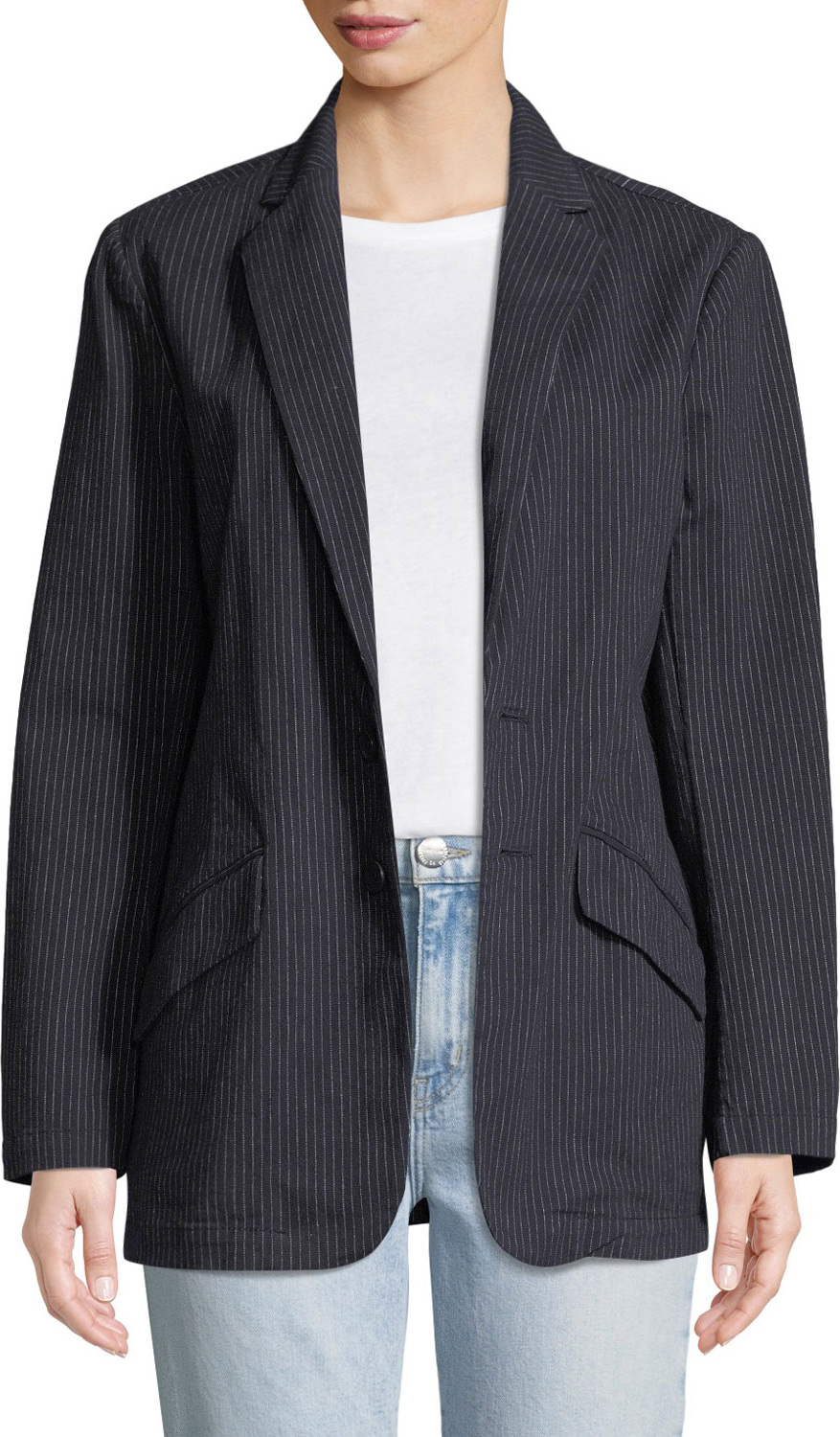 Current/Elliott Late Night Striped Button-Front Blazer